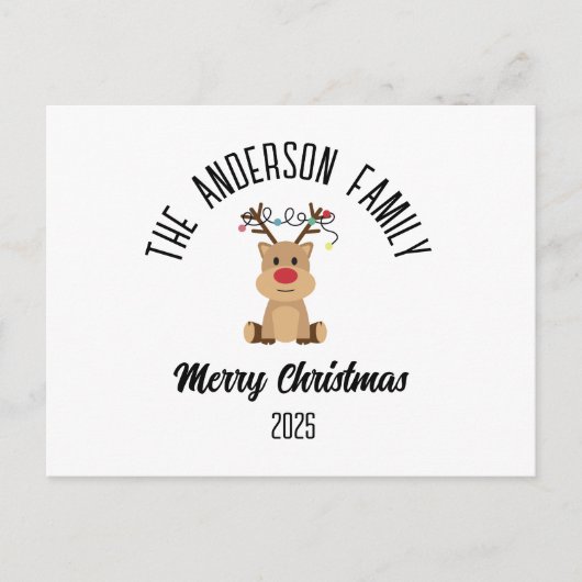 Christmas Reindeer With Lights Personalized Name シーズンポストカード (正面)