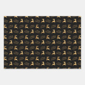 Christmas Reindeers on Navy Blue, Black and White ラッピングペーパーシート (正面2)