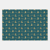 Christmas Reindeers on Teal, Black and White ラッピングペーパーシート (正面)