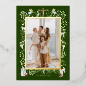 Christmas religious nativity, custom family photo 箔シーズンカード (正面)