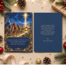 Christmas Religious Nativity Scene Blue Gold