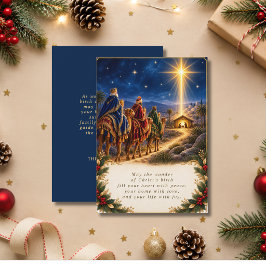 Christmas Religious Nativity Scene Blue Gold シーズンカード