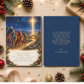 Christmas Religious Nativity Scene Blue Gold シーズンカード