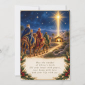 Christmas Religious Nativity Scene Blue Gold シーズンカード (正面)