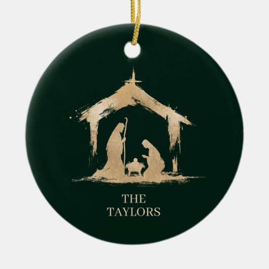 Christmas Religious Nativity Scene Family Photo セラミックオーナメント (正面)
