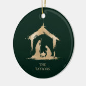 Christmas Religious Nativity Scene Family Photo セラミックオーナメント (左)