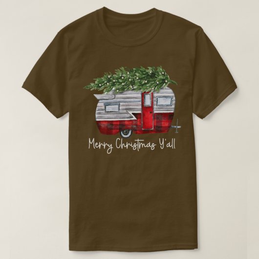 Christmas Retro Camping Caravan Xmas Tree Vehicles Tシャツ (デザイン正面)