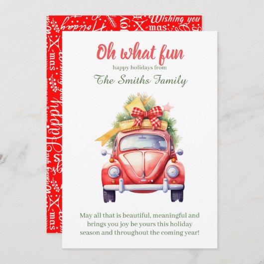 Christmas retro car postcard 招待状 (正面/裏面)