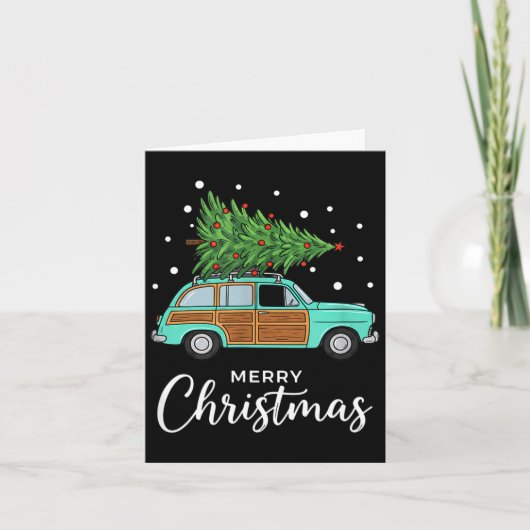 Christmas Retro Car With Christmas Tree - Merry Me カード (正面)