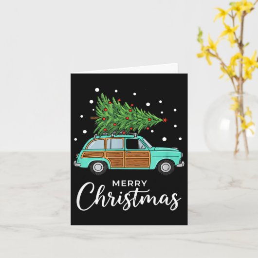 Christmas Retro Car With Christmas Tree - Merry Me カード (黄色い花)