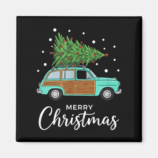 Christmas Retro Car With Christmas Tree - Merry Me マグネット (正面)