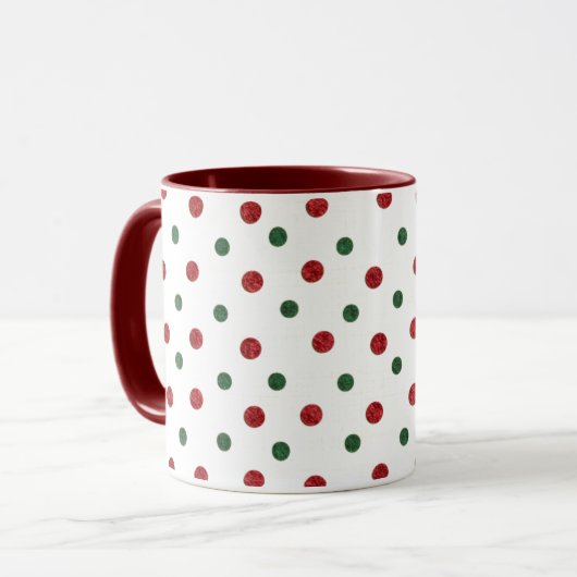 Christmas Retro Dots Pattern Green Red マグカップ (正面左)