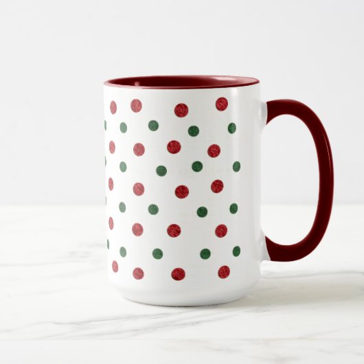 Christmas Retro Dots Pattern Red Green マグカップ (右)