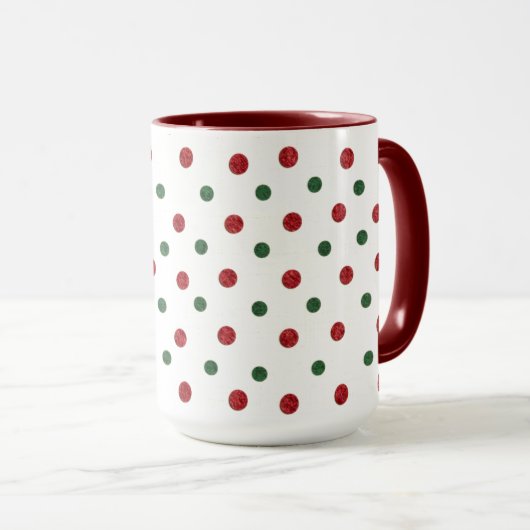 Christmas Retro Dots Pattern Red Green マグカップ (正面右)