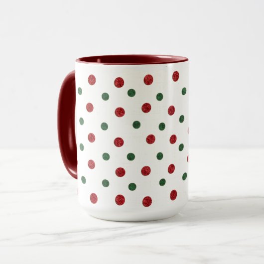 Christmas Retro Dots Pattern Red Green マグカップ (正面左)