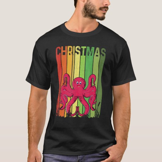 Christmas Retro Octopus Cute Group Matching Xmas H Tシャツ (正面)