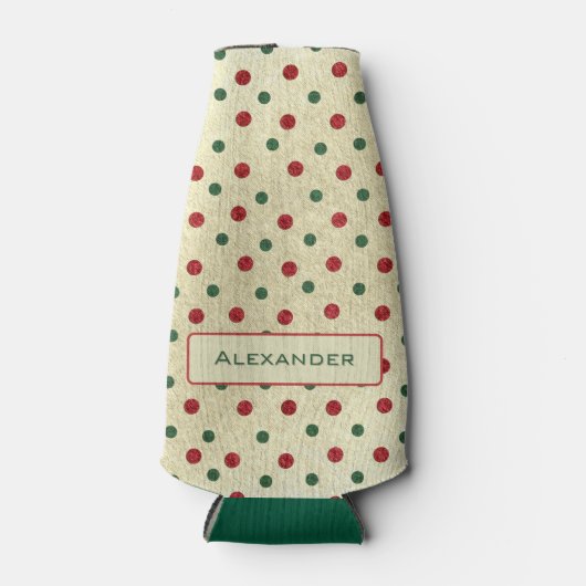 Christmas Retro Red Green Dots Pattern ボトルクーラー (正面)