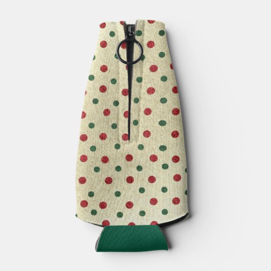 Christmas Retro Red Green Dots Pattern ボトルクーラー (裏面)