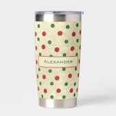 Christmas Retro Red Green Dots Pattern 保温保冷タンブラー (左面)