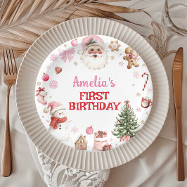 Christmas Retro Santa Birthday Paper Plates ペーパープレート