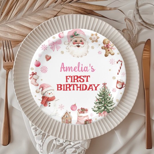 Christmas Retro Santa Birthday Paper Plates ペーパープレート