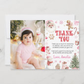 Christmas Retro Santa Winter Birthday Photo サンキューカード (正面)