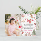 Christmas Retro Santa Winter Birthday Photo サンキューカード (スタンド正面)