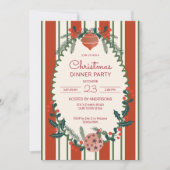 Christmas retro stripes grandmilenial dinner party 招待状 (正面)