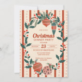 Christmas retro stripes grandmilenial dinner party 招待状 (正面)