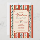 Christmas retro stripes grandmilenial dinner party 招待状 (正面)