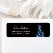 Christmas Return Address Blue Tree Black Elegant ラベル (インサイチュ)