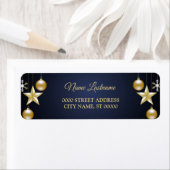 Christmas Return Address Golden Ornament Navy Blue ラベル (インサイチュ)