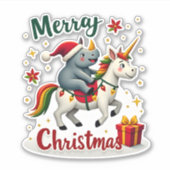 Christmas Rhino Merry Christmas Unicorn Rhino T-Sh シール (正面)