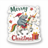 Christmas Rhino Merry Christmas Unicorn Rhino T-Sh シール (正面)