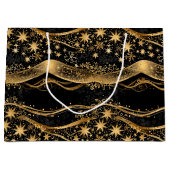 Christmas Ribbon & Starry Night Gold Print ラージペーパーバッグ (正面)