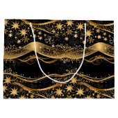 Christmas Ribbon & Starry Night Gold Print ラージペーパーバッグ (裏面)