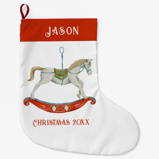 Christmas Rocking Horse With Name ラージクリスマスストッキング (正面)