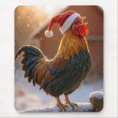 Christmas Rooster Wearing a Santa Hat マウスパッド (正面)