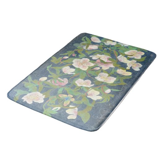 Christmas Rose & Silverwing Butterfly Nocturne バスマット (アングル)