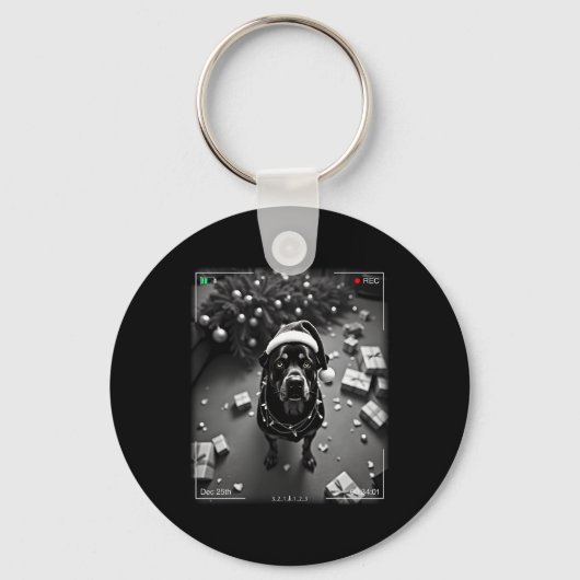 Christmas Rottweiler Caught On Camera  キーホルダー (正面)