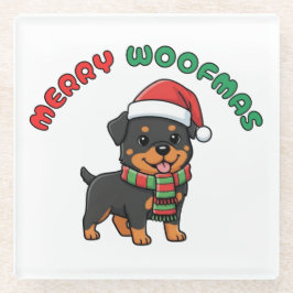 Christmas Rottweiler Coaster: Merry Woofmas ガラスコースター