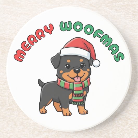 Christmas Rottweiler Coaster: Merry Woofmas コースター (正面)