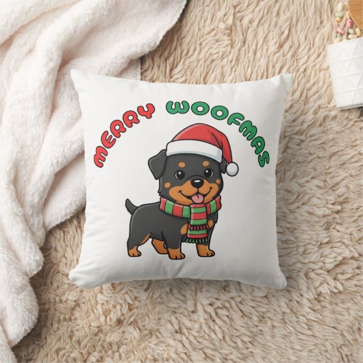 Christmas Rottweiler Pillow: Merry Woofmas クッション (ブランケット)