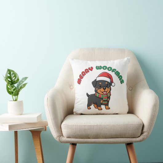 Christmas Rottweiler Pillow: Merry Woofmas クッション (椅子)