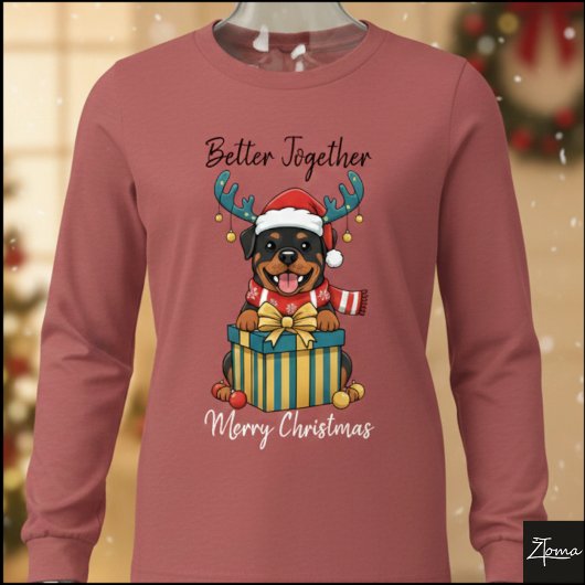 Christmas Rottweiler Reindeer Scarf Gift Graphic トライブレンドＴシャツ