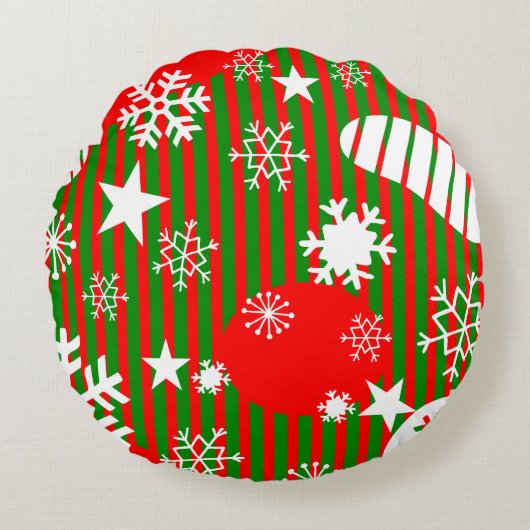 Christmas Round Pillow – Red & Green Design ラウンドクッション (正面)