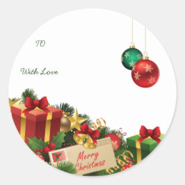 Christmas Round Sticker – Hand-Drawn Tree & Ho ラウンドシール