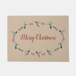 Christmas Ruby-throated Hummingbirds ドアマット