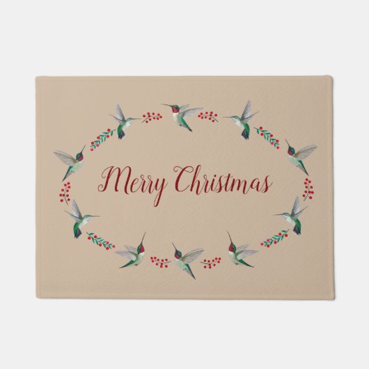 Christmas Ruby-throated Hummingbirds ドアマット (正面)