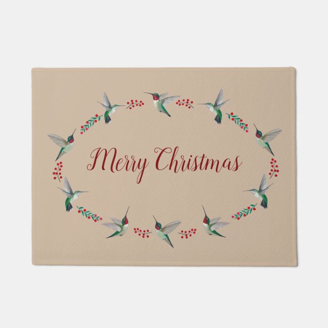 Christmas Ruby-throated Hummingbirds ドアマット (正面)